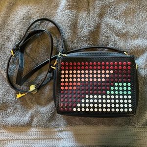 EUC Fossil Campbell Leather Crossbody Bag with wallet included - Colorful dots